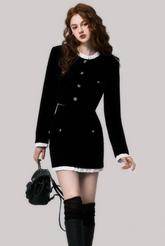 Black Velvet French Two-Piece Skirt Set